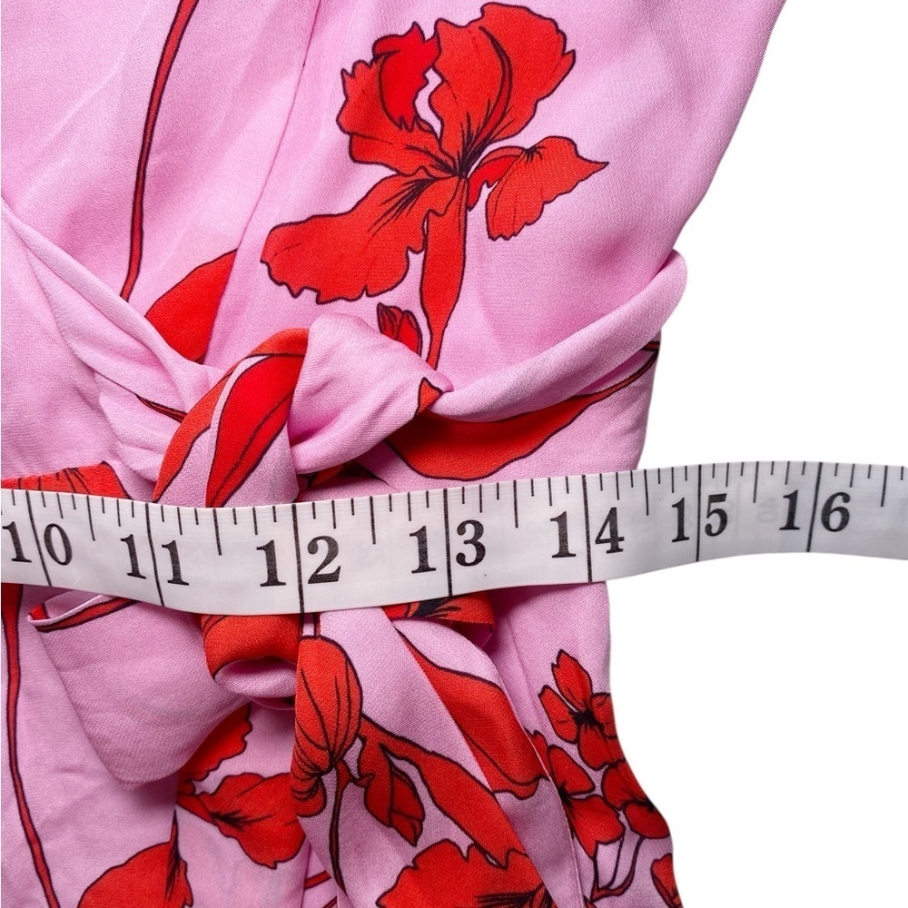 Parker Pink & Red Floral Pink Wrap Dress with Flounce Sleeves - Picture 12 of 16